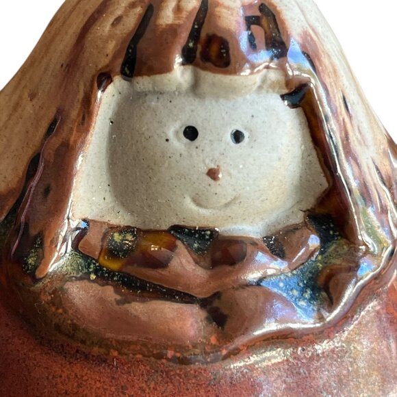 Round Brown Roly Poly Angel Pottery Figurine 3" x 4" Curvy Christmas Heavenly - Picture 7 of 9